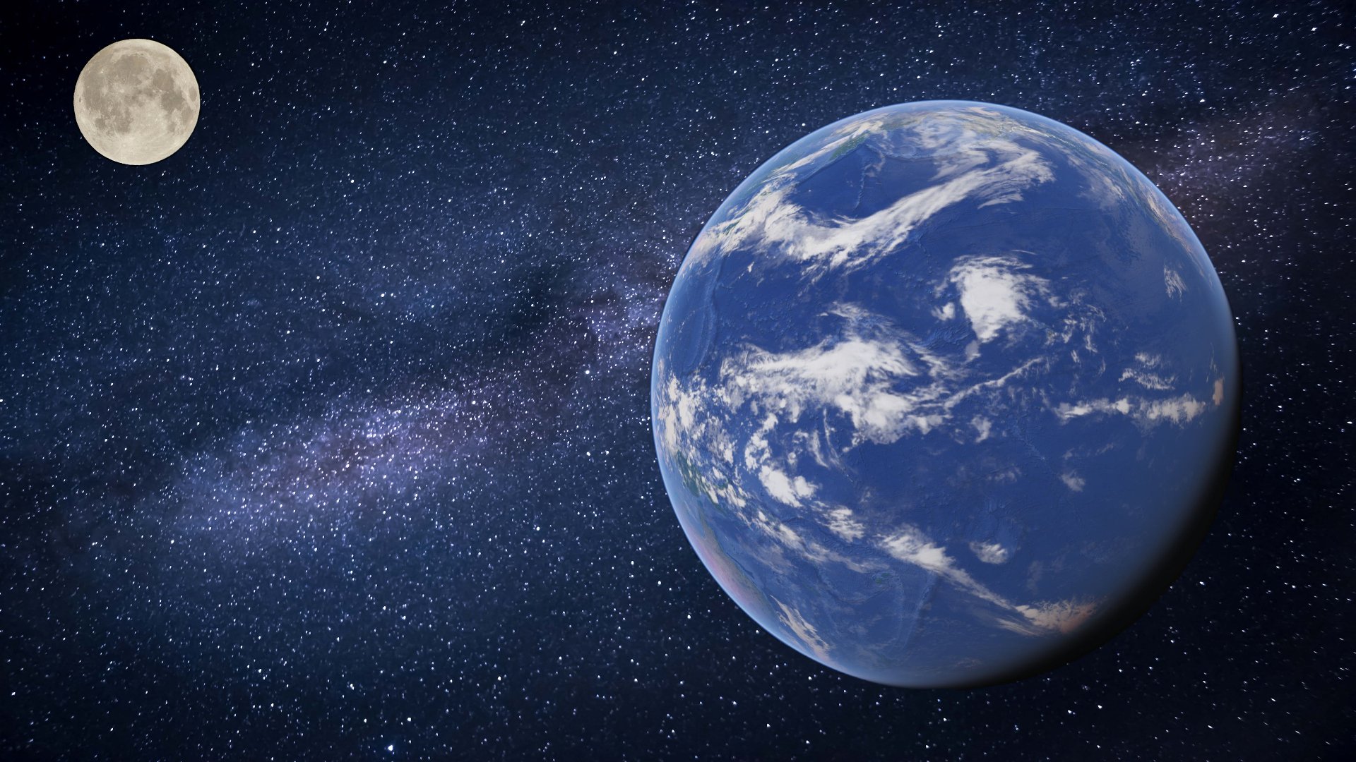 4K Ultra HD PC desktop wallpaper showing Earth from space: a blue planet over a starfield and Milky Way, nature visible from orbit, Moon at left.
