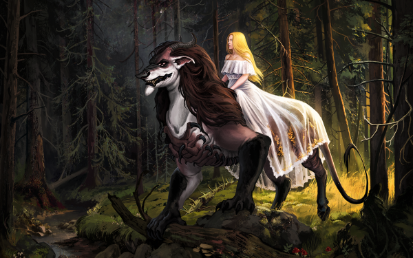 Fantasy Women Beast Creature Forest Blonde White Dress Long Hair HD Wallpaper | Background Image