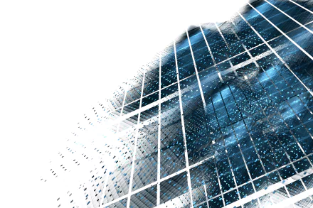 Abstract cube grid in blue and white with starry particles and dynamic perspective — 5K Ultra HD PC desktop wallpaper background.