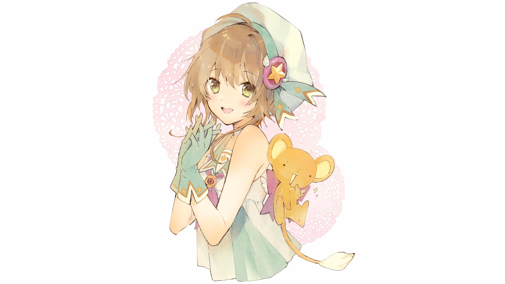 Sakura Kinomoto from Cardcaptor Sakura in soft pastel tones, featured in a 4K Ultra HD anime desktop wallpaper.