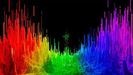 HD desktop wallpaper featuring Razer's logo amidst a vibrant RGB color spectrum design on a black background.