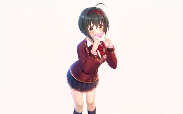 HD PC desktop wallpaper featuring Miho Kohinata from the anime The iDOLM@STER Cinderella Girls, depicted in her school uniform holding a pink envelope.
