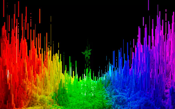 HD desktop wallpaper featuring Razer's logo amidst a vibrant RGB color spectrum design on a black background.