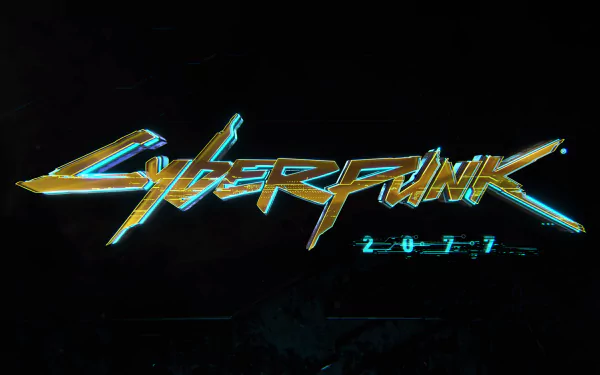 HD wallpaper and background featuring the vibrant logo of the video game Cyberpunk 2077 against a dark backdrop.