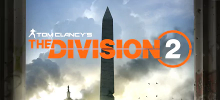 4K Ultra HD PC desktop wallpaper featuring the Washington Monument with clouds in the background and the logo of the video game Tom Clancy's The Division 2.