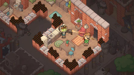 HD desktop wallpaper from Rapture Rejects featuring a cartoonish post-apocalyptic scene with two characters in a ruined building.