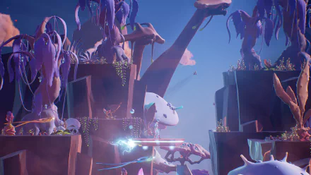 HD desktop wallpaper of the fictional Planet Alpha, featuring exotic alien flora and vibrant landscapes.