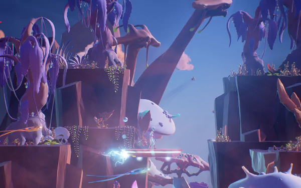 HD desktop wallpaper of the fictional Planet Alpha, featuring exotic alien flora and vibrant landscapes.