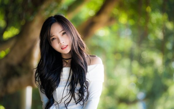 Women Asian Model Black Hair Long Hair Depth Of Field Bokeh HD Wallpaper | Background Image