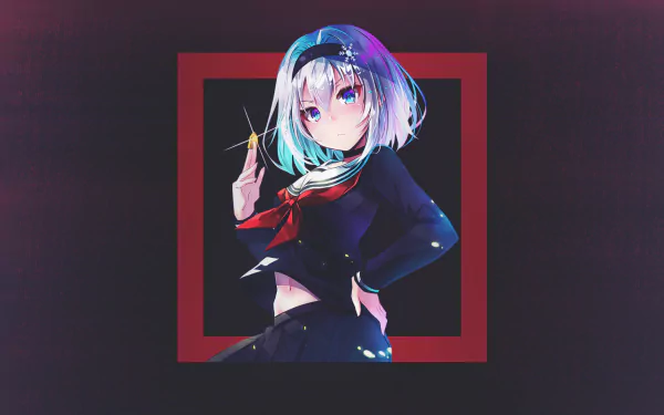 HD PC desktop wallpaper featuring Ginko Sora from the anime Ryuuou no Oshigoto!, showcasing her with a confident pose against a dark background with red accents.