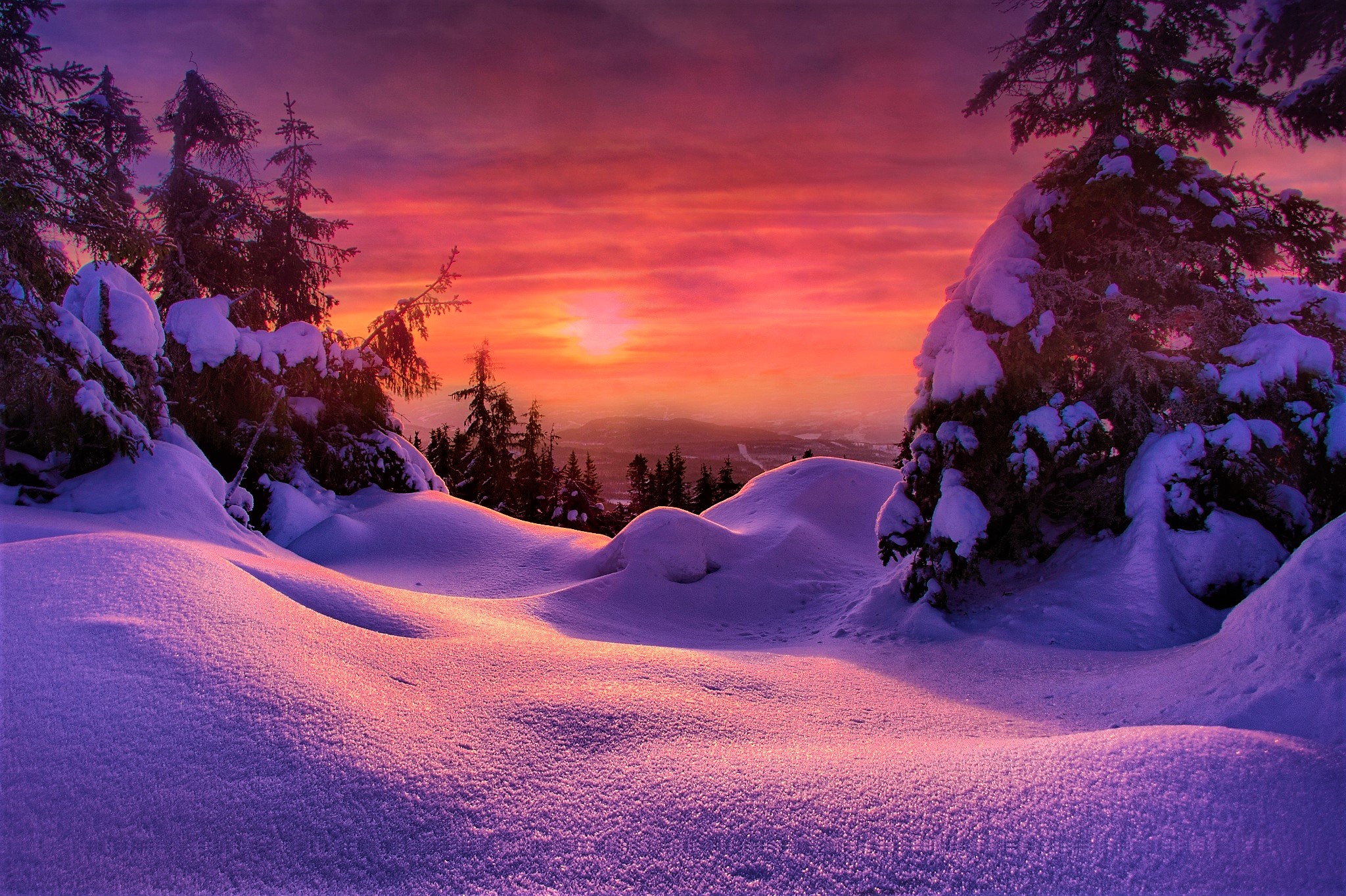 winter snow sunset