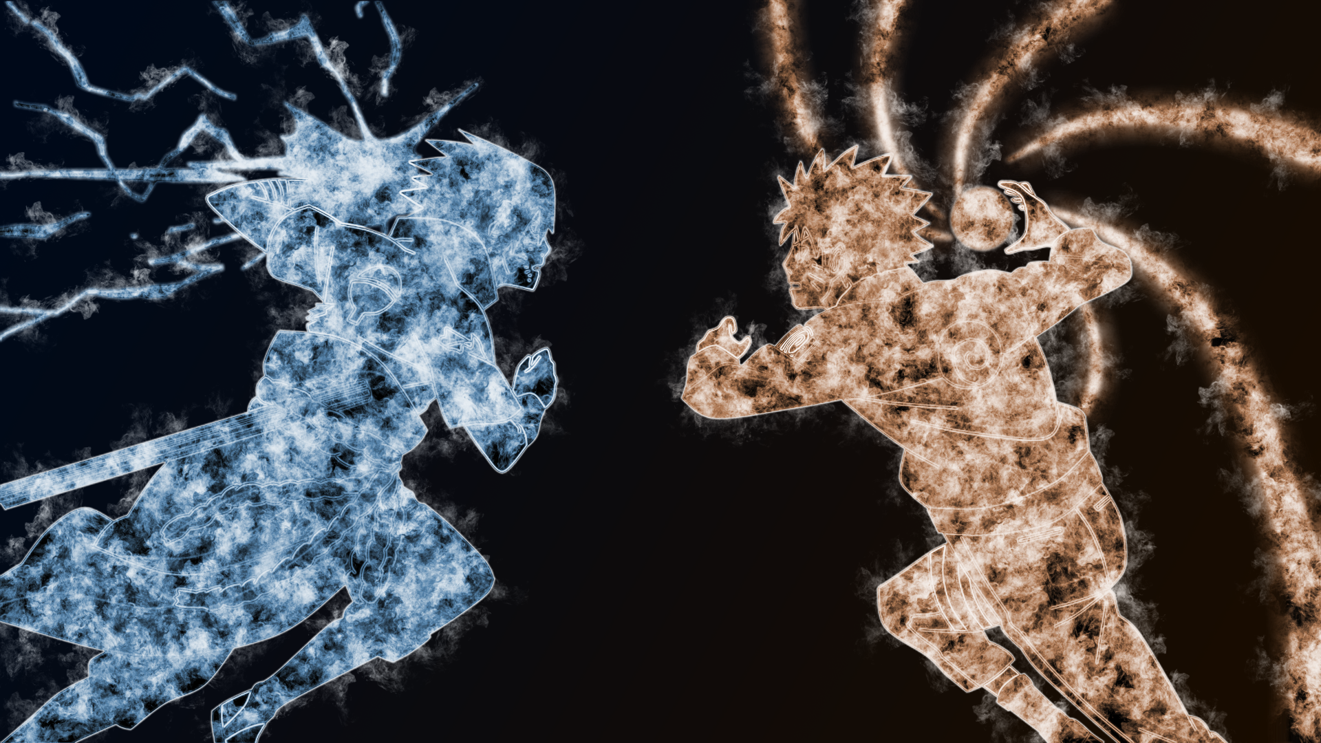 4K Ultra HD anime wallpaper featuring Naruto Uzumaki and Sasuke Uchiha in dynamic energy forms, highlighting their iconic rivalry from the Naruto series.