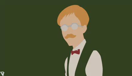 Minimalist 8K UHD anime wallpaper of Escanor from The Seven Deadly Sins, featuring blonde hair, glasses, and a bow tie in a simple, stylized design.