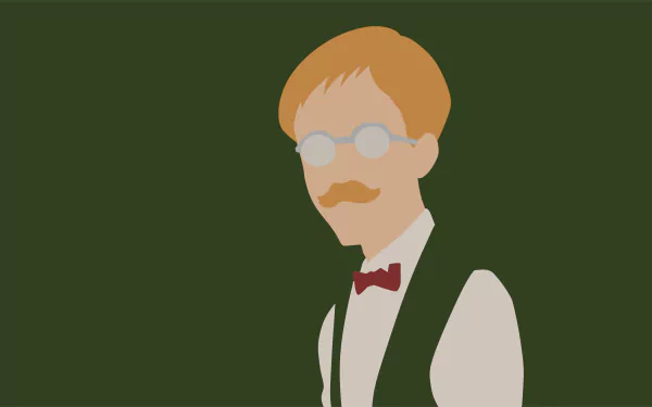 Minimalist 8K UHD anime wallpaper of Escanor from The Seven Deadly Sins, featuring blonde hair, glasses, and a bow tie in a simple, stylized design.