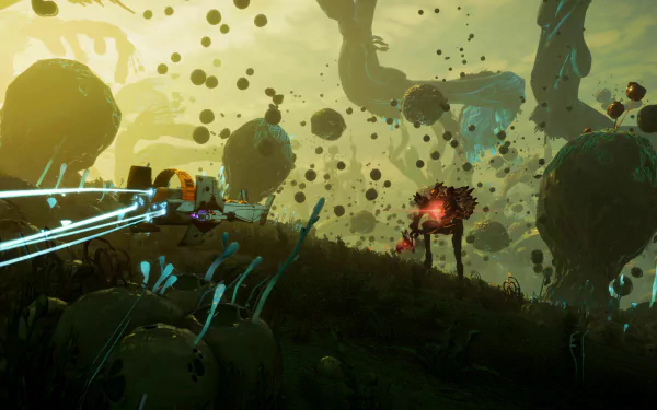 HD desktop wallpaper of Starlink: Battle for Atlas featuring a dynamic space scene with floating rocks and a spaceship battle.