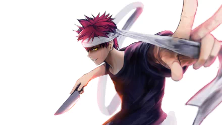 yellow eyes red hair knife chef Sōma Yukihira Anime Food Wars: Shokugeki no Soma HD Desktop Wallpaper | Background Image