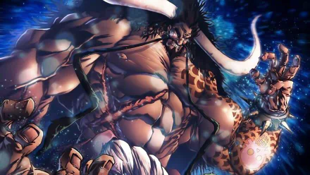 HD desktop wallpaper featuring Kaido from One Piece, showcasing an intense and dynamic scene from the anime with vibrant colors and detailed artwork.
