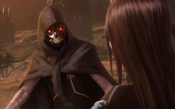 4K Ultra HD PC wallpaper: Death Gun (Sword Art Online) with glowing red eyes confronts Kirito (Sword Art Online II) in a tense anime battle scene.