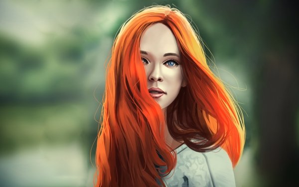 Women Artistic Red Hair Long Hair Blue Eyes HD Wallpaper | Background Image
