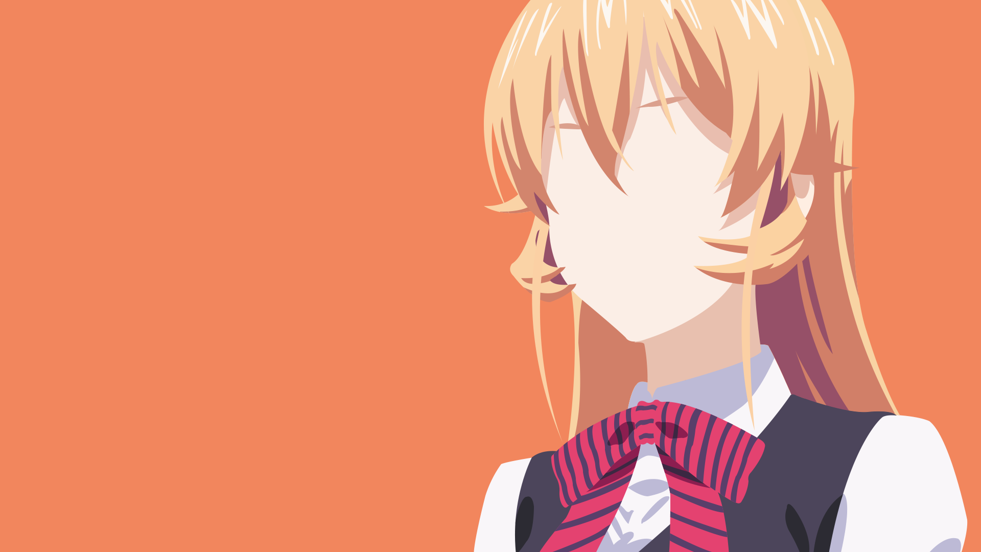 Minimalist HD anime wallpaper of Erina Nakiri from Food Wars: Shokugeki no Soma, featuring clean lines and a solid orange background.