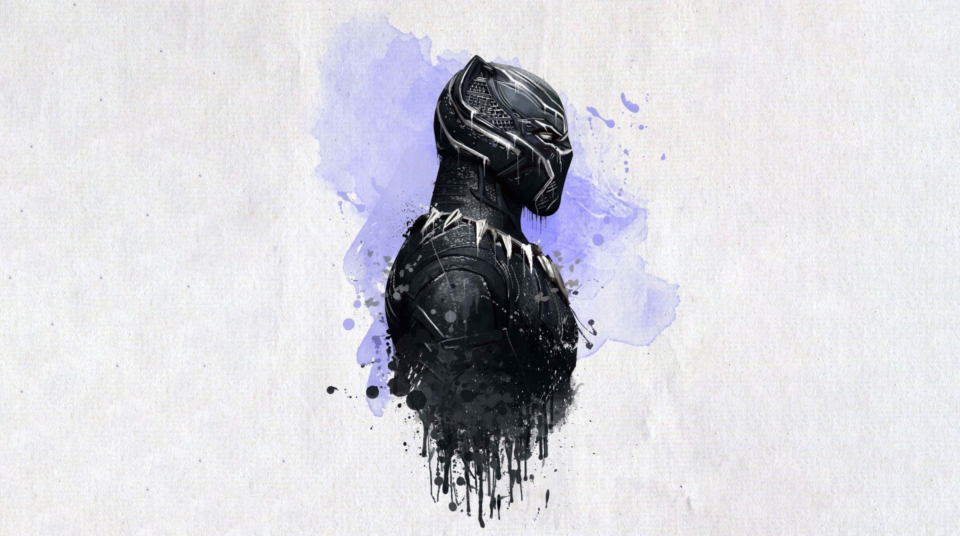 HD desktop wallpaper featuring Black Panther from Marvel Comics and the movie Avengers: Infinity War, showcasing a watercolor effect against a white background.