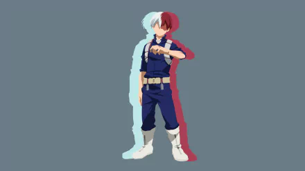 Minimalist HD PC desktop wallpaper featuring Shoto Todoroki from the anime My Hero Academia with a clean, stylized design and contrasting blue and red shadows.