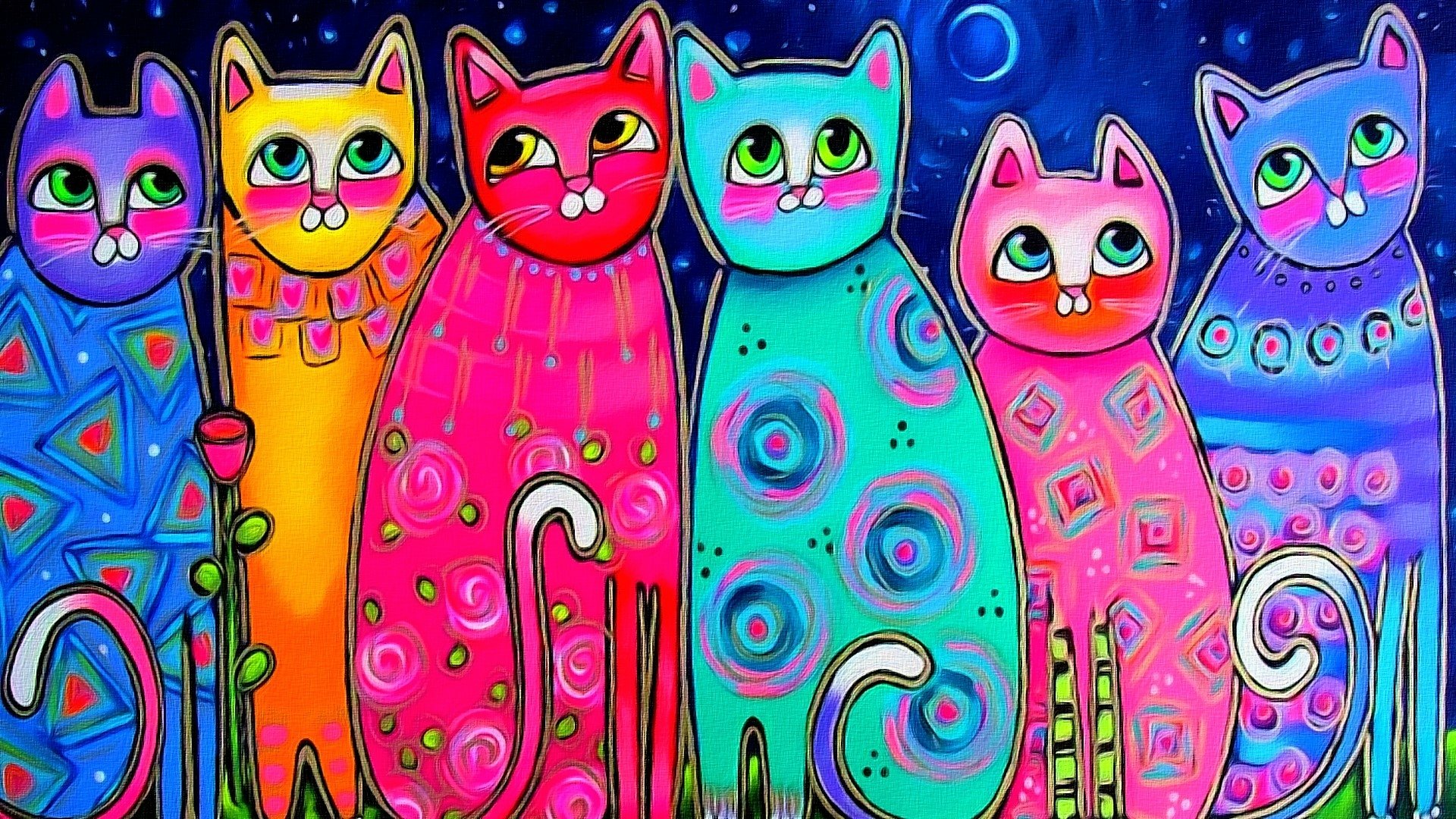 Colorful Cats HD Wallpaper | Background Image | 1920x1080