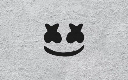 HD desktop wallpaper featuring the Marshmello logo on a textured gray background. The logo is a black simple smiling face with X's for eyes, representing the DJ Marshmello.