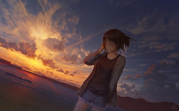 Anime Original Sunset Brown Hair HD Wallpaper | Background Image