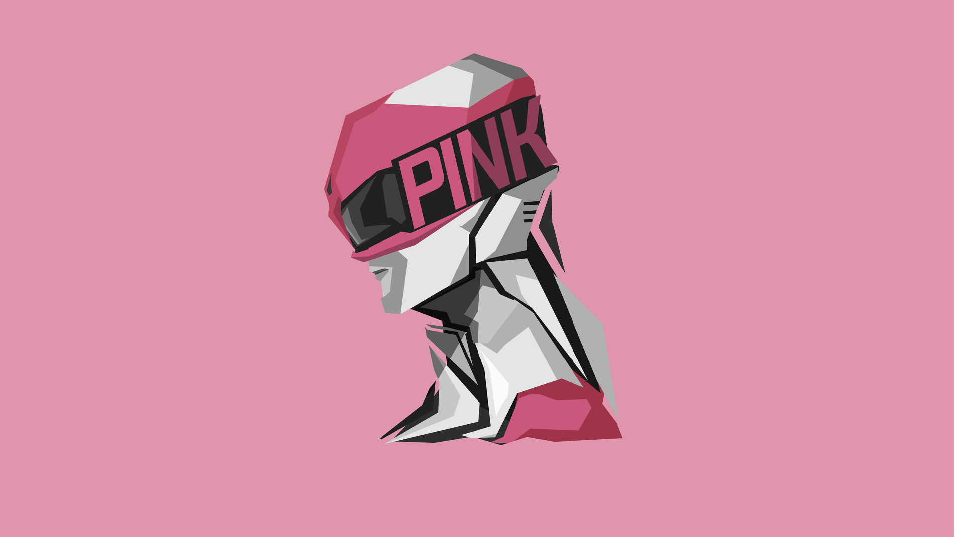 8K Ultra HD desktop wallpaper featuring a stylized, geometric illustration of the Pink Power Ranger from the Power Rangers TV show on a pink background.