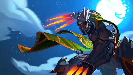 HD PC desktop wallpaper featuring Koga from the video game Paladins, depicted with glowing claws and a dynamic pose against a moonlit night sky.