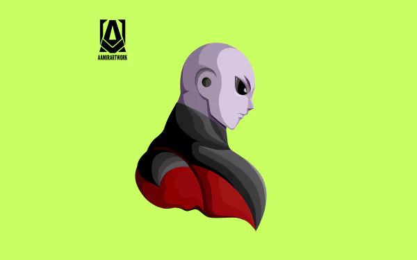 Jiren from Dragon Ball Super is depicted in a stylized 8K Ultra HD anime design, set against a bright green background for a striking PC desktop wallpaper.