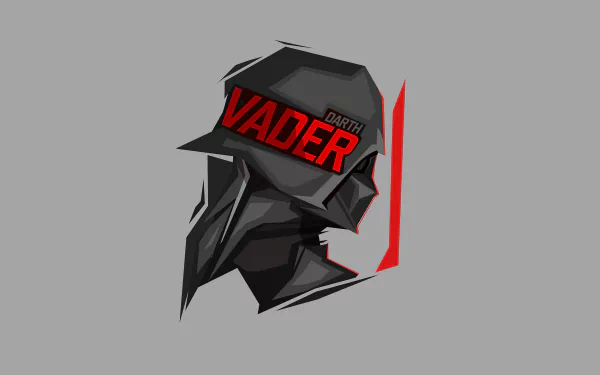 Stylized Darth Vader helmet in red and black geometric art on gray background — sci‑fi Star Wars 8K Ultra HD PC desktop wallpaper and background.