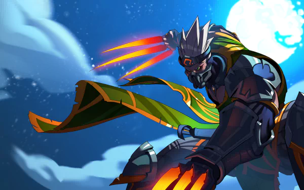 HD PC desktop wallpaper featuring Koga from the video game Paladins, depicted with glowing claws and a dynamic pose against a moonlit night sky.