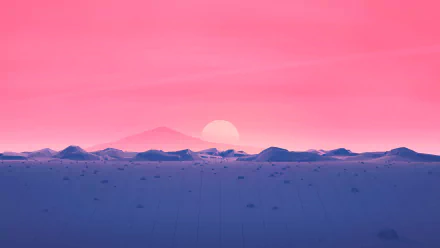 4K Ultra HD minimalist low poly mountain landscape with a pink retrowave sky, creating an artistic and serene desktop wallpaper background.