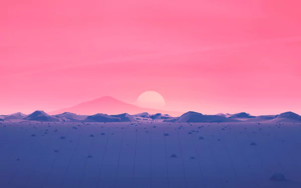 4K Ultra HD minimalist low poly mountain landscape with a pink retrowave sky, creating an artistic and serene desktop wallpaper background.