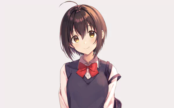 HD anime desktop wallpaper featuring Miho Kohinata from The iDOLM@STER Cinderella Girls, showcasing her in a school uniform with a warm, gentle expression.