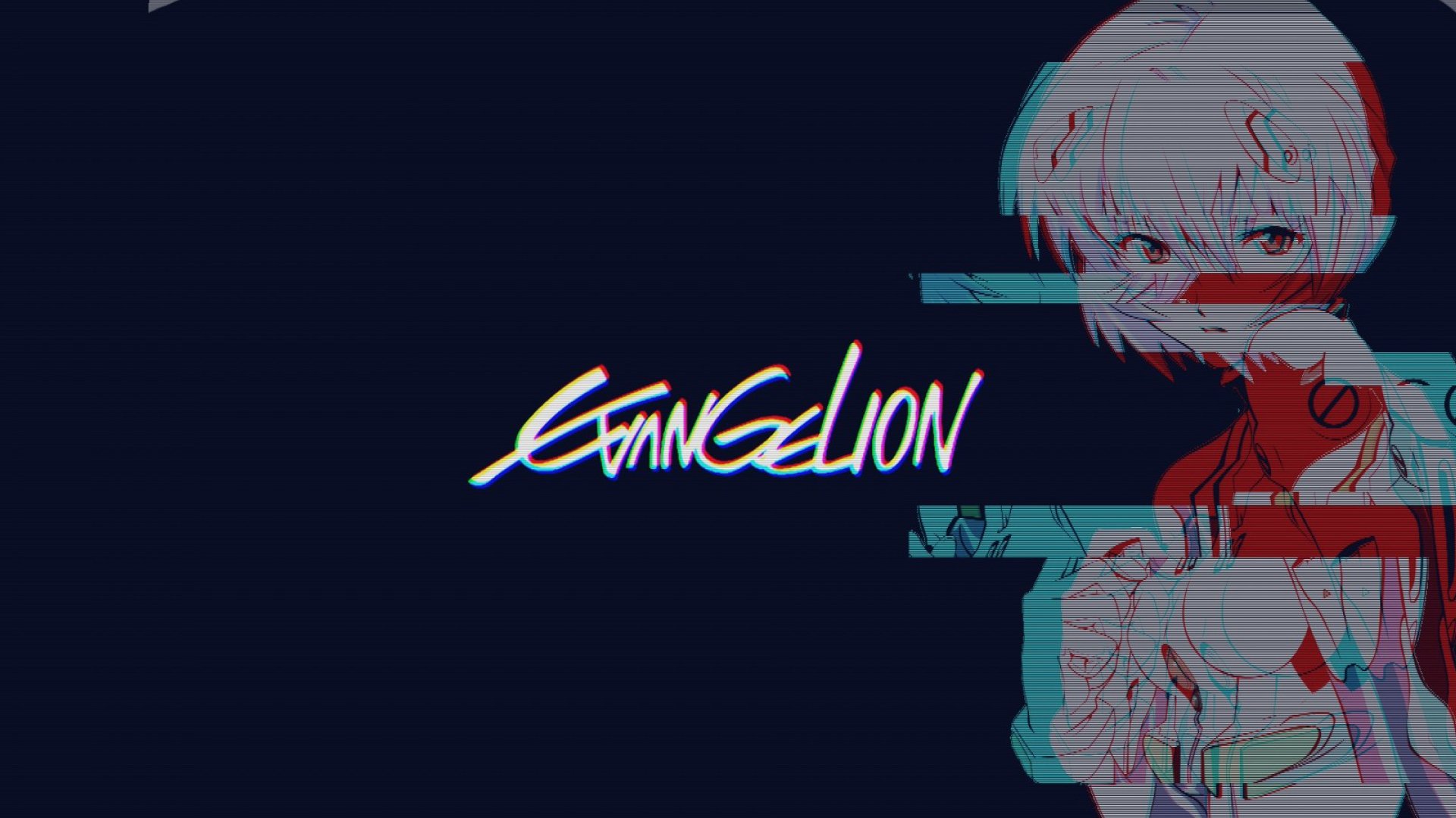 An HD desktop wallpaper featuring the Neon Genesis Evangelion logo alongside Rei Ayanami, showcasing vibrant colors and anime aesthetics.