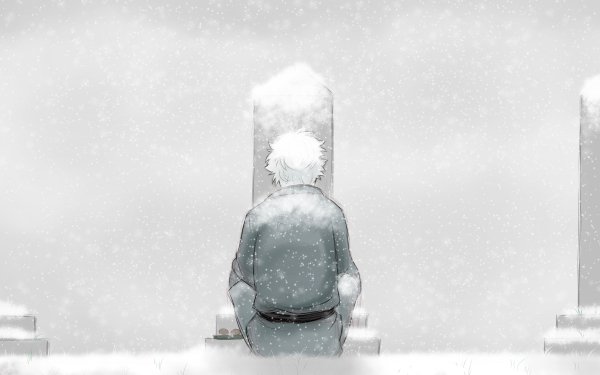 Anime Gintama Gintoki Sakata White Hair Grave Snow Winter HD Wallpaper | Background Image