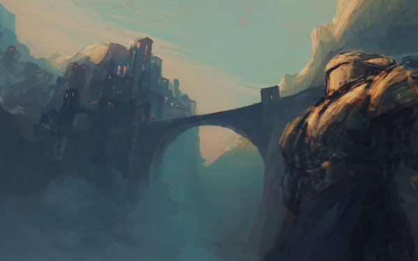 Fantasy City Bridge Warrior Knight HD Wallpaper | Background Image