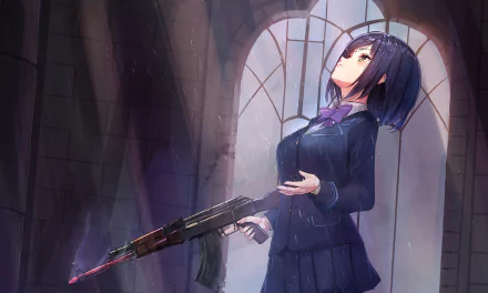 skirt short hair gun Shizuka Rin Anime Virtual Youtuber HD Desktop Wallpaper | Background Image
