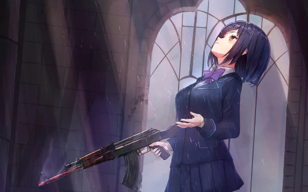 skirt short hair gun Shizuka Rin Anime Virtual Youtuber HD Desktop Wallpaper | Background Image