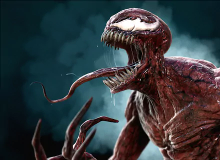 HD wallpaper of Carnage from Marvel Comics, showcasing the character's fearsome appearance with a detailed and menacing pose.