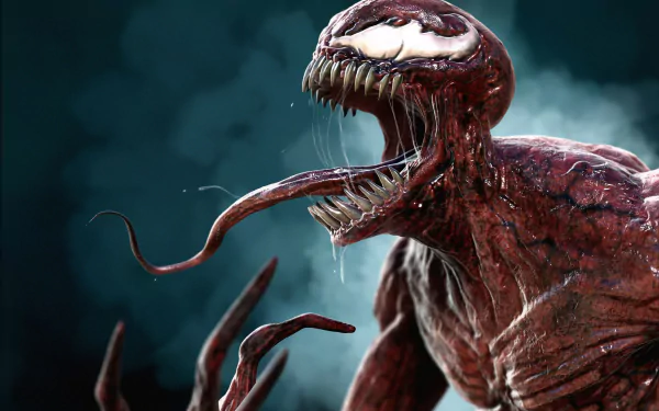 HD wallpaper of Carnage from Marvel Comics, showcasing the character's fearsome appearance with a detailed and menacing pose.