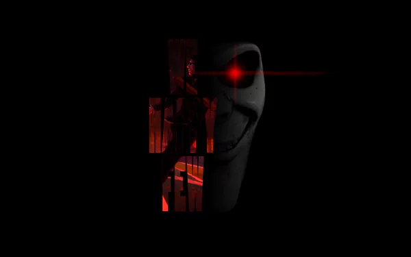 4K Ultra HD PC wallpaper: a sinister white mask with a glowing red eye and vertical red-lit fragments, from the video game We Happy Few.