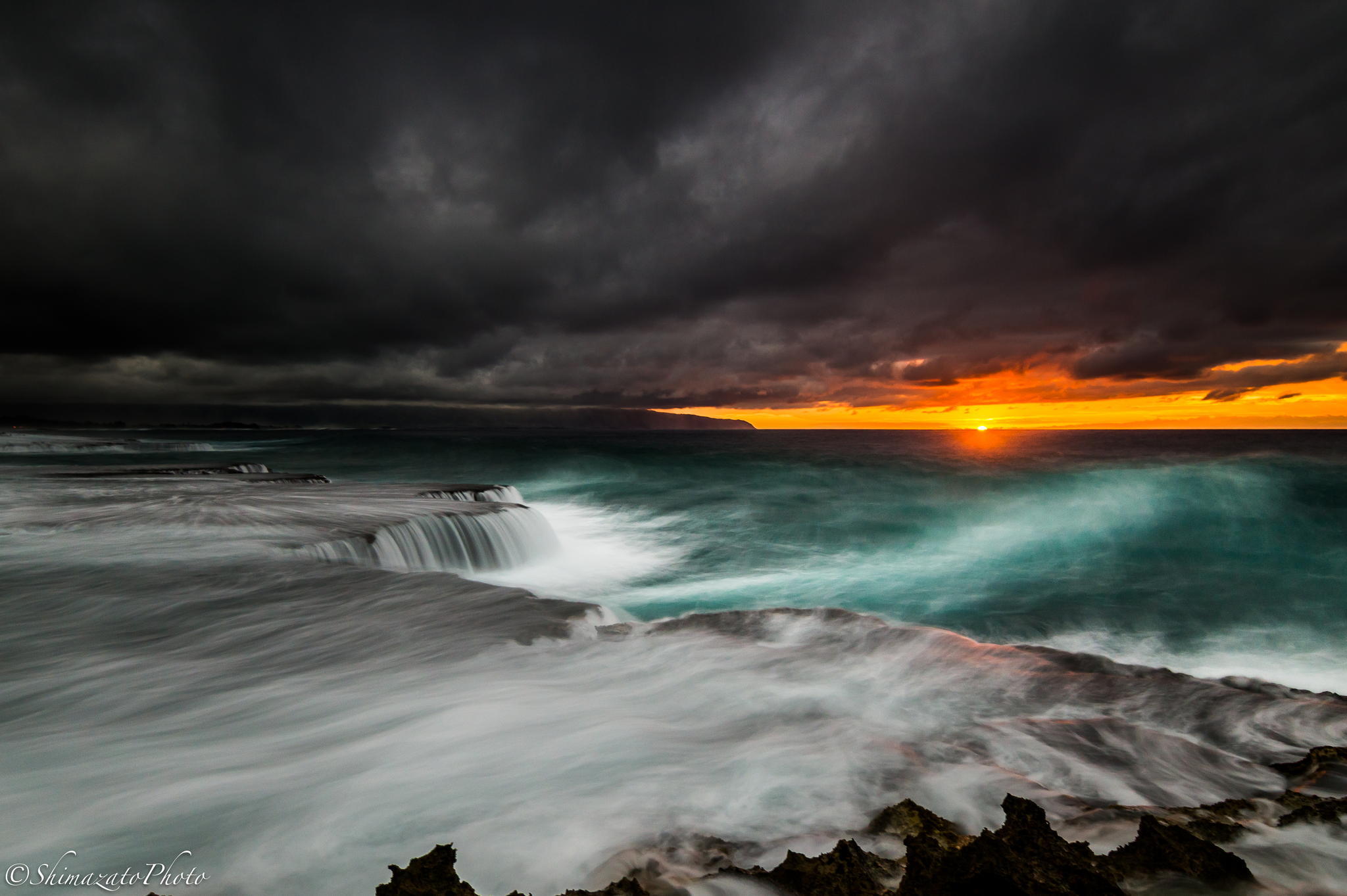 Dark Clouds And Sunset Over Ocean Hd Wallpaper Background Image