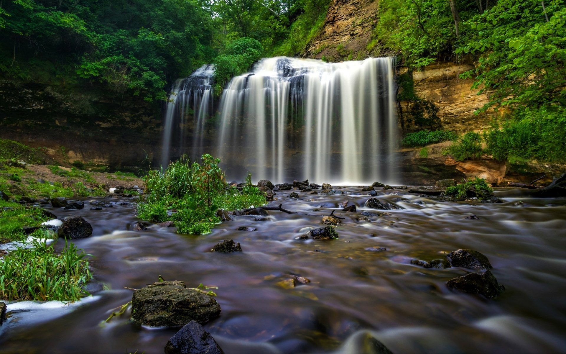 Download Greenery Nature Waterfall HD Wallpaper