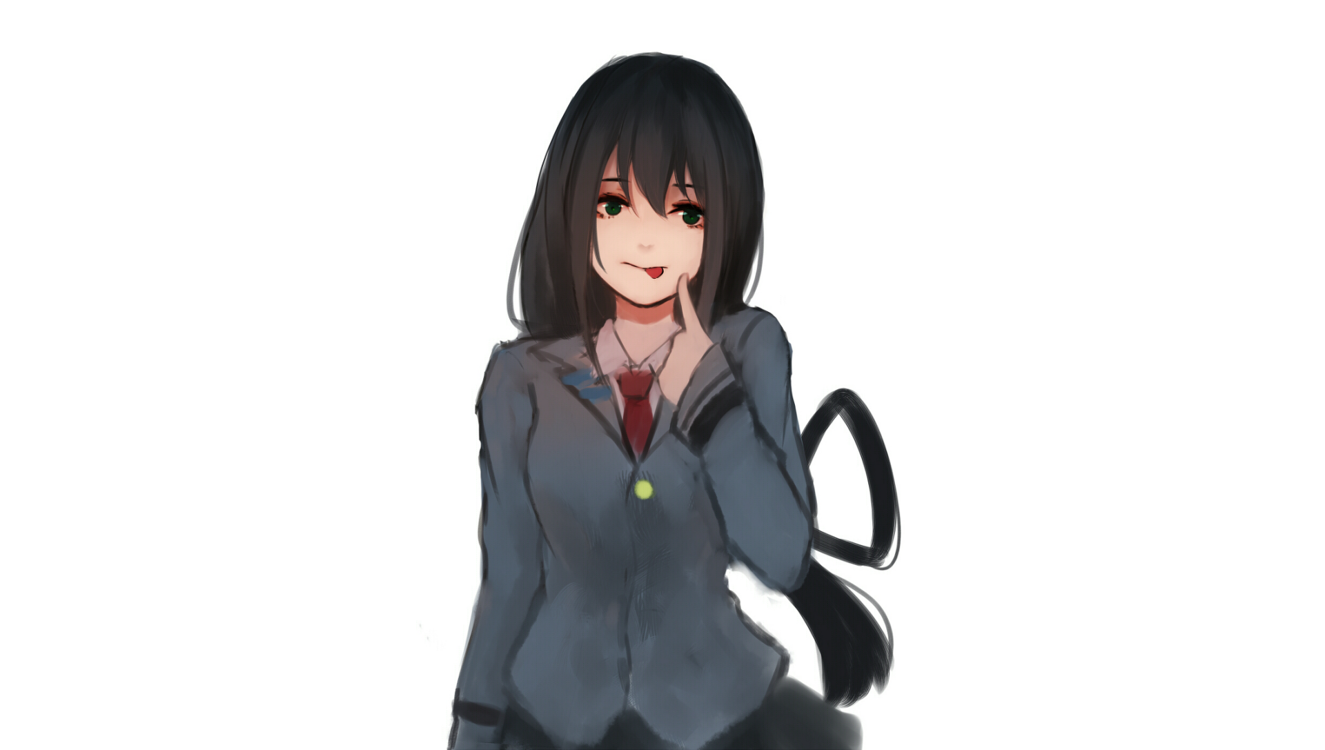HD PC wallpaper of Tsuyu Asui (My Hero Academia): anime portrait in a school uniform, dark hair and a gentle smile against a clean white background.