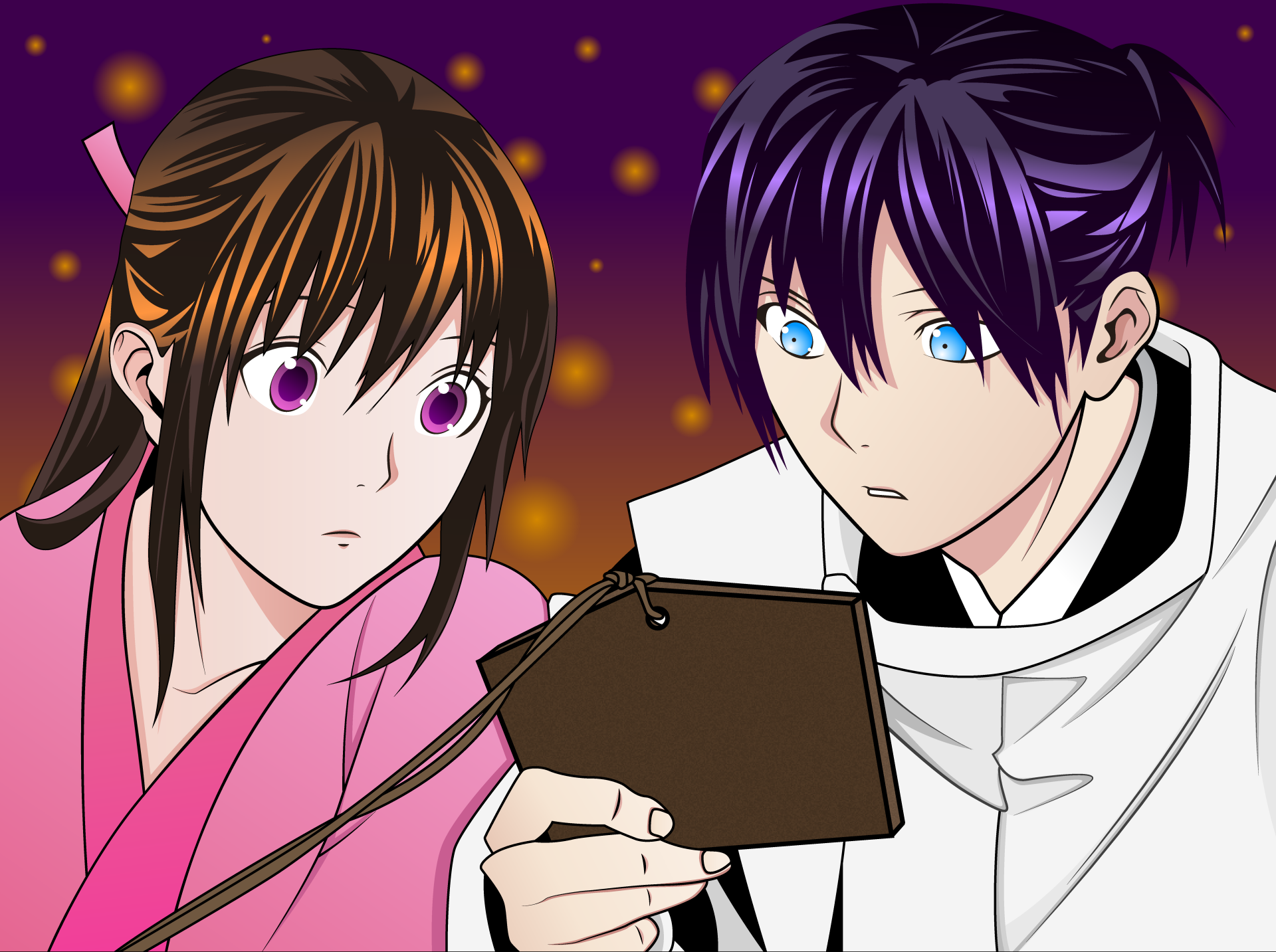 4K Ultra HD anime wallpaper featuring Hiyori Iki and Yato from Noragami, with vibrant colors and detailed character expressions.