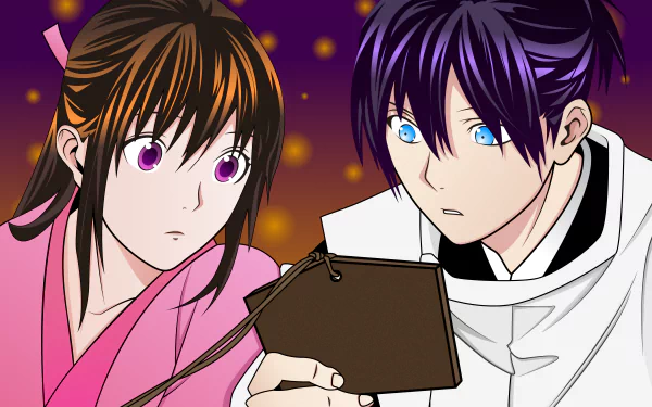 4K Ultra HD anime wallpaper featuring Hiyori Iki and Yato from Noragami, with vibrant colors and detailed character expressions.